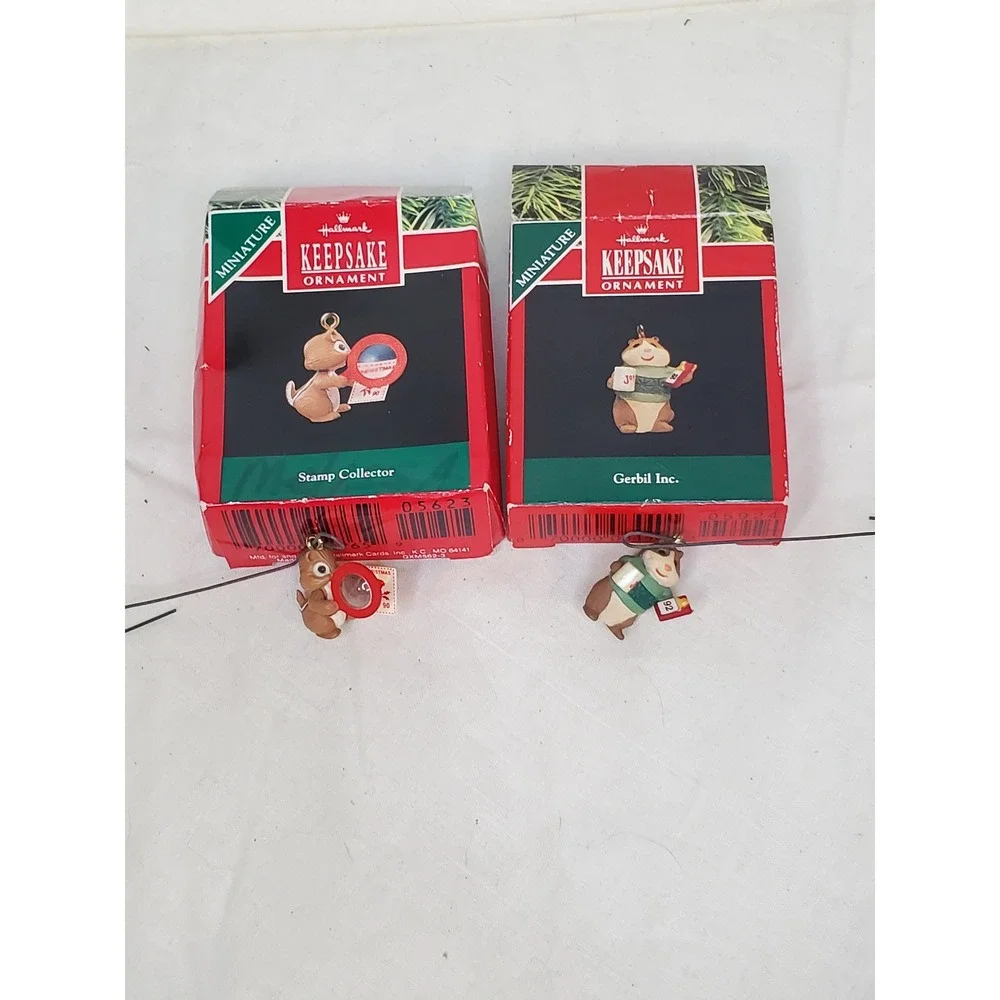 Hallmark Keepsake Miniature Ornament Lot 5 Bear‎ Mouse Gerbil Angel 1990-1999